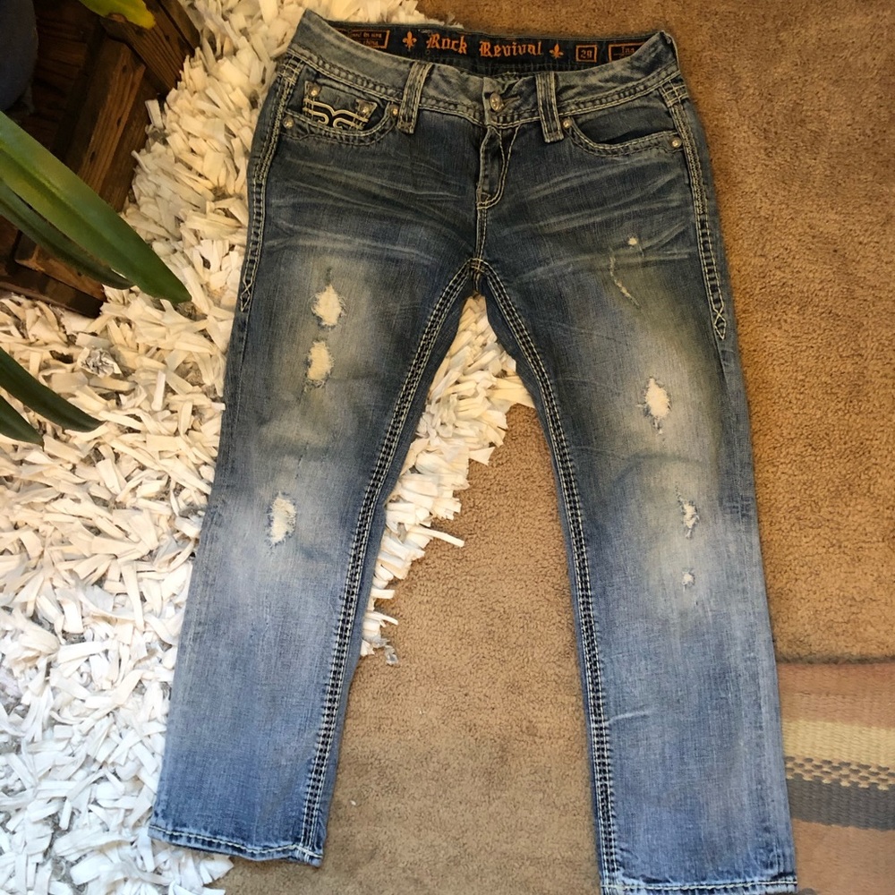 Cropped rock revival jeans